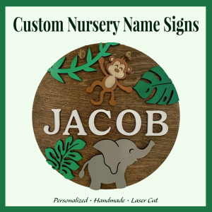 Little Critters Nursery Name Sign – Monkey Jungle Leaves