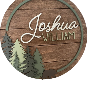 Woodland Nursery Name Sign with Green Ring, Forest & Bear