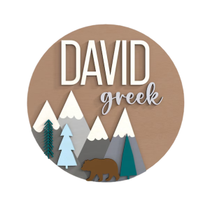 Woodland Nursery Name Sign with Mountains & Bear
